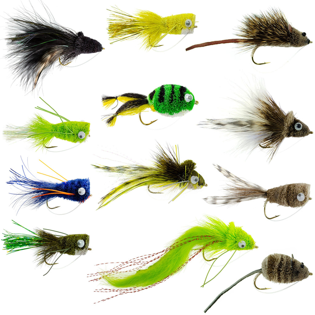 Bass Bug Collection -12 Spun Hair Bass Flies - Hook Sizes 2,4, 6 And 8